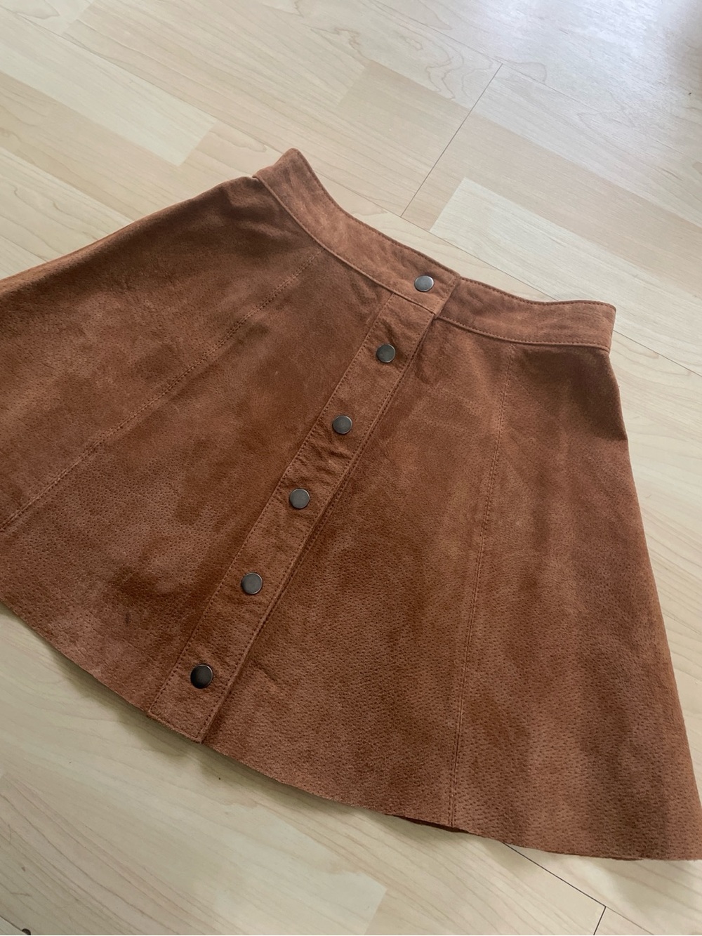 Forever 21 Y2K Brown Button-Front Suede leather Skater Skirt